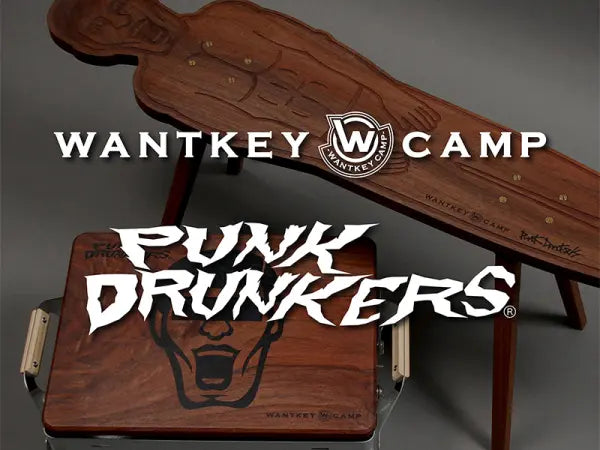 WANTKEY CAMP と PUNK DRUNKERS のコラボ製品。彫刻を入れた木製ギア